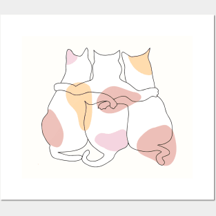 3 Cats Together Line Art Posters and Art